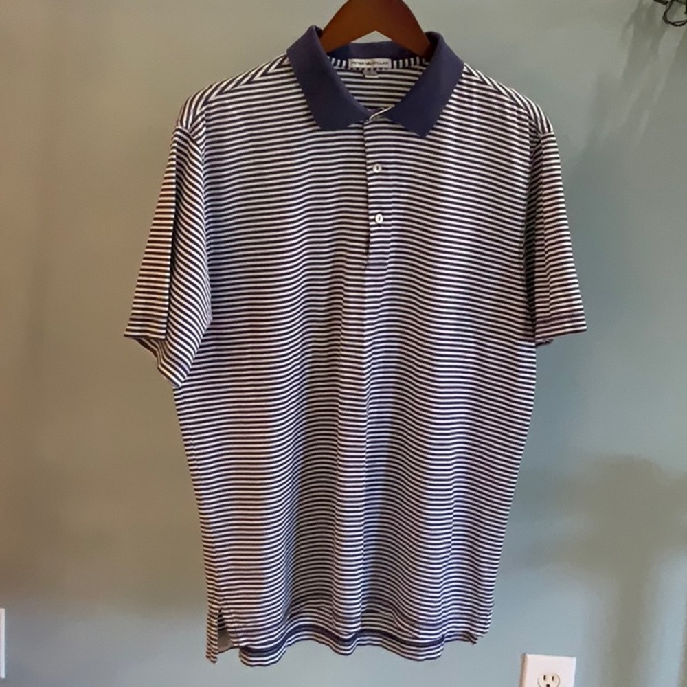 Like New! Peter Millar Navy & White Striped Polo